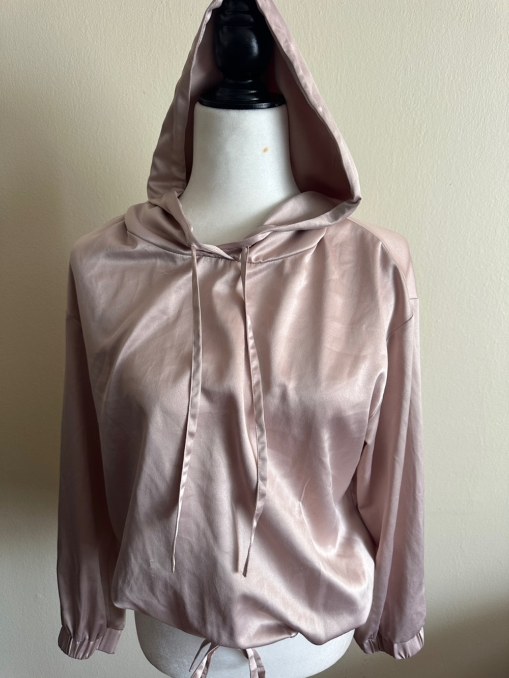 La Vie En Rose Satin Hoodie in Light Dusty Pink
